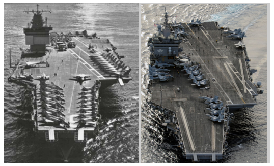 USS Enterprise in 1962 left and in 2012 right